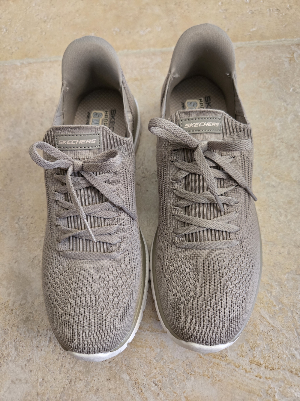 Skechers Women's Taupe Knit Lace-Up Sneakers